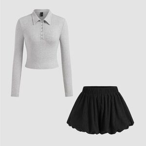 NWOT Matching Set Black BUBBLE Mini SKIRT & CROPPED POLO Cider Outfit sz 6 Med